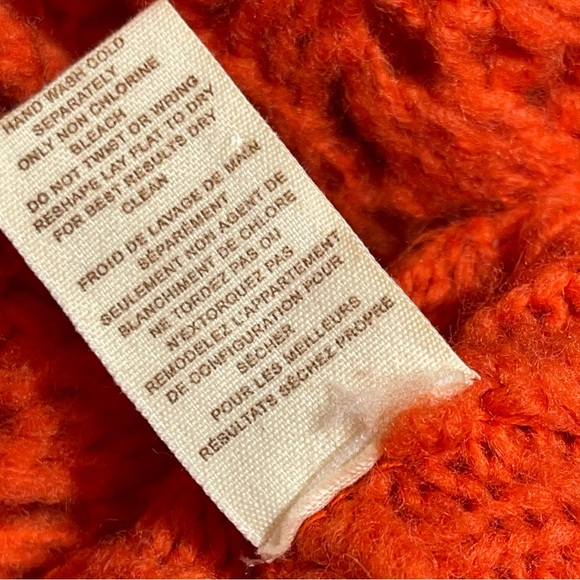 Free People Hooded Open Knit Dolman Sweater Orange Wool Blend Crochet Pullover M - Picture 14 of 16